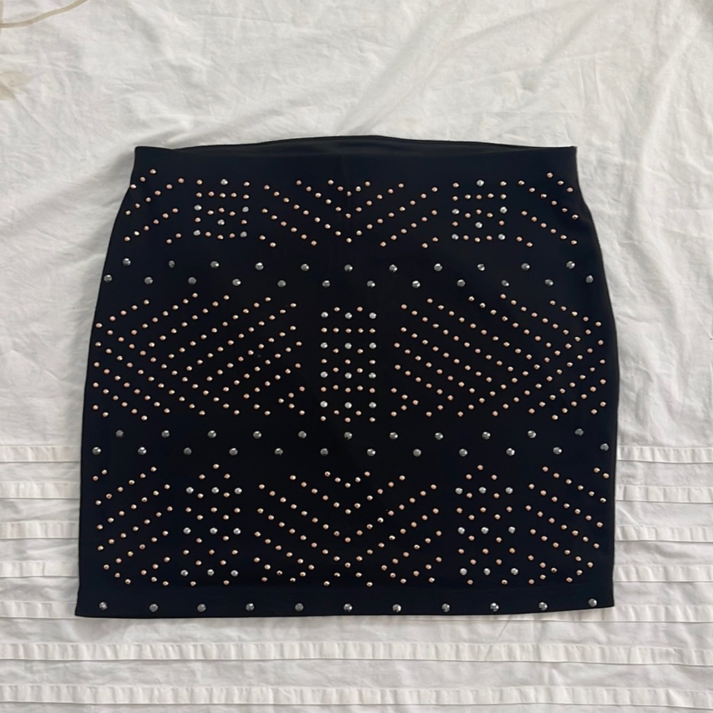 Express women XS black skirt with studs elastic waistband bodycon fitted Y2K